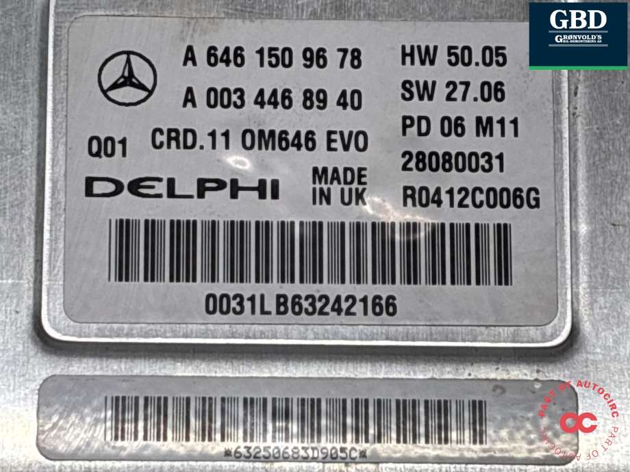 Styreenhet motor til Mercedes E-Klasse 2006-2009 (Fase 2) (W211) (W211) (A 646 150 83 78|A 646 150 52 78 |A 646 900 10 00 | A 646 150 08 34 | A 646 150 46 72|A 646 150 56 77 |A 646 150 69 78 |A 646 150 28 72 | A 646 150 69 78 | A 646 150 96 78 | A 646 150 56 77 | A 646 150 83 78 |A 646 150 96 78)