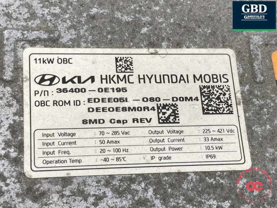 Batterilader (OBC - On Board Charger) til Kia Niro 2021-->>  (36400 0E195|36400-0E195|)