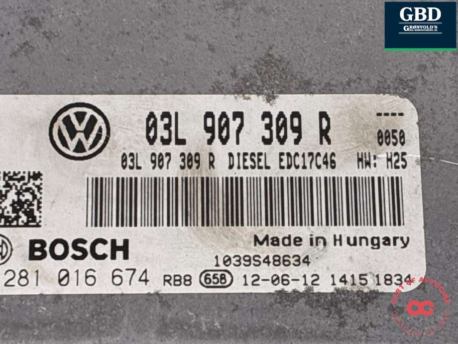 Styreenhet motor til VW Touran 2010-2015 (Type I, Fase 3)  (03L 906 018 NM 1T0|03L 906 018 NM|03L 907 309 R)