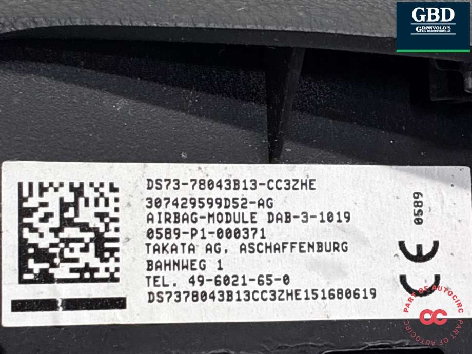 Airbag rattpute til Ford Mondeo 2014-2019 (Type V, Fase 1)  (2215950|HS73-78043B13-EC3ZHE|)
