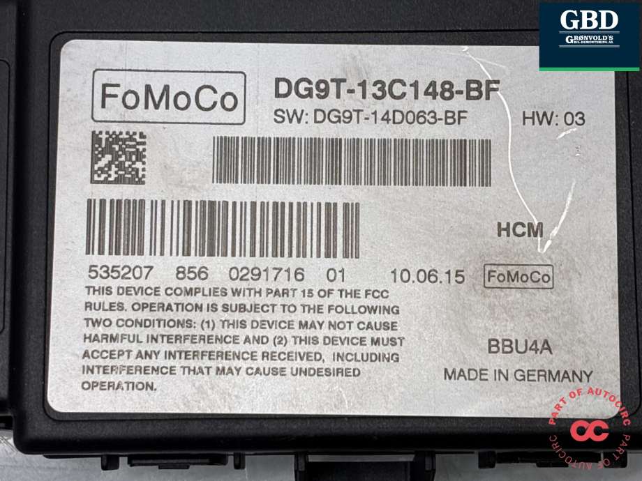Styreenhet diverse til Ford Mondeo 2014-2019 (Type V, Fase 1)  (2632318|DG9T-13C148-BJ|DG9T-13C148-BF)