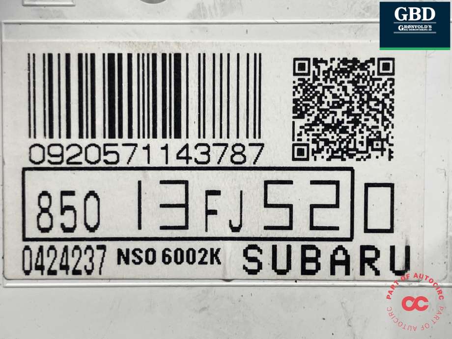 Instrumentpanel til Subaru XV 2012-2017 (Type I) (85013FJ520|0424237| NSO 6002K|)