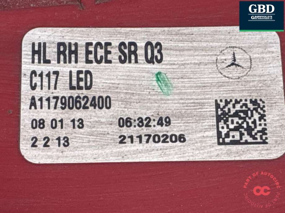 Baklykt høyre til Mercedes CLA 2013-2019 (C117) (C117) (A 117 906 04 01|A 117 906 24 00|)