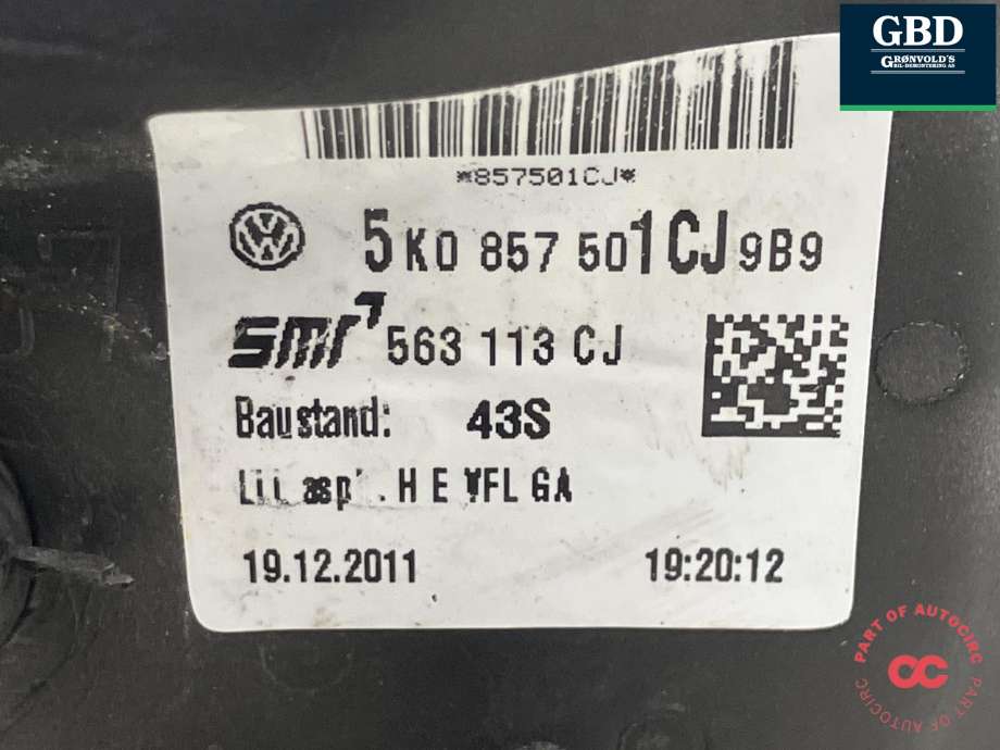 Speil venstre til VW Golf VI 2008-2012 (5K0 857 507 AF|5K0 857 507 AF 9B9|)
