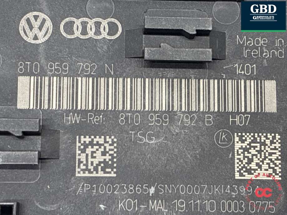Styreenhet dør høyre foran til Audi A4 2007-2014 (Type IV) (B8) (B8) (8T0 959 792 G|8T0959792N|)