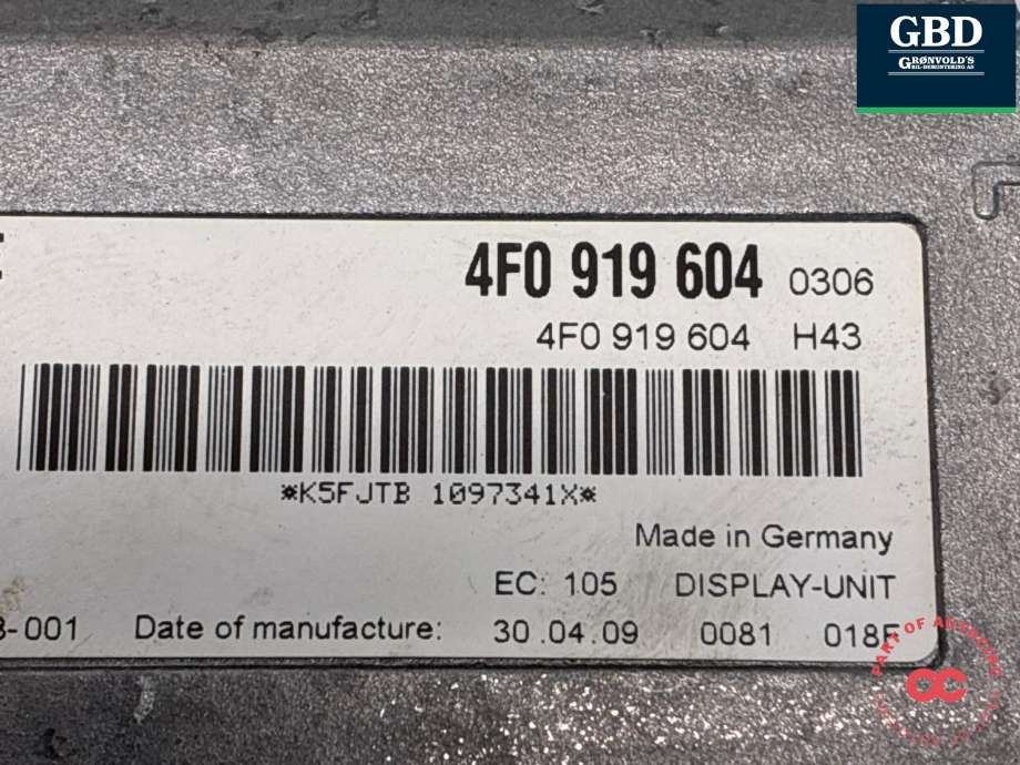 Bilstereo navigasjon skjerm til Audi Q7 2006-2010 (Type I, Fase 1) (8R0 919 604 A|)