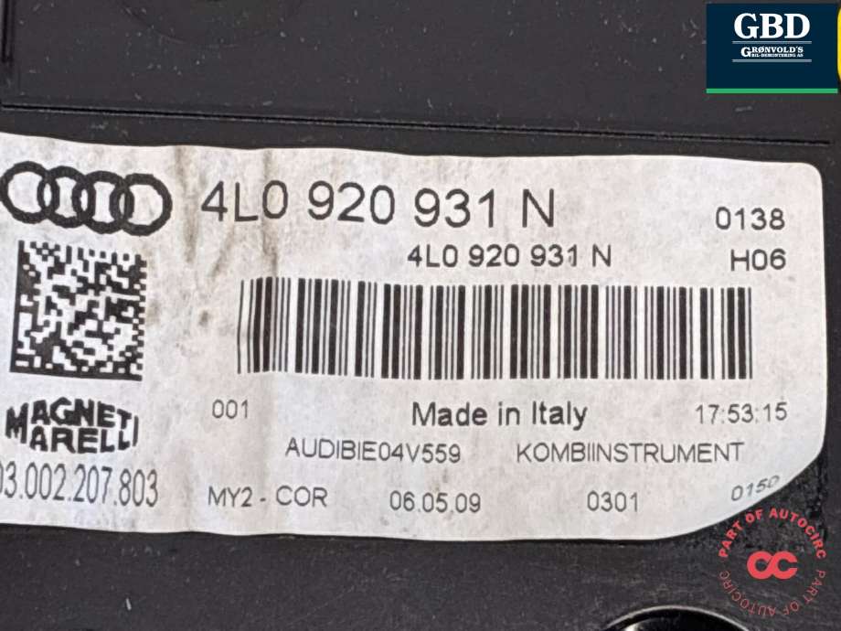 Instrumentpanel til Audi Q7 2006-2010 (Type I, Fase 1)  (4L0 920 932 J|4L0 920 932 JX|)