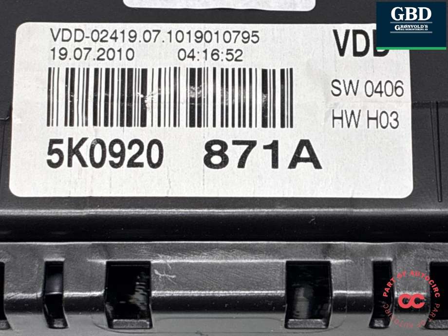 Instrumentpanel til VW Golf VI 2008-2012  (5K0 920 871 A|5K0 920 871 AX|)