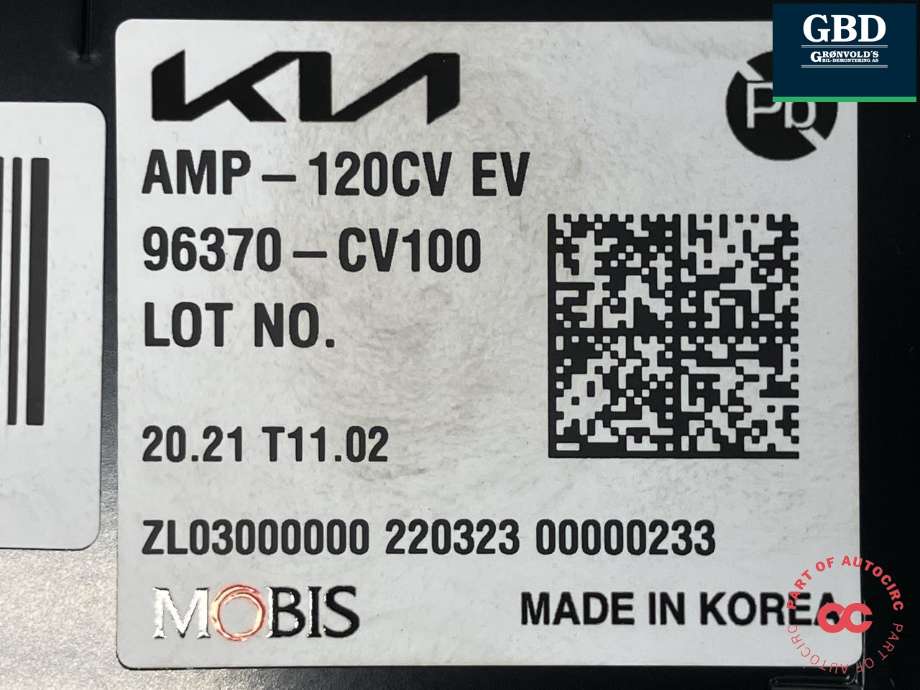 Bilstereo forsterker til Kia EV6 2021-->>  (MERIDIAN|96370CV100|96370-CV100|AMP-120CV EV)