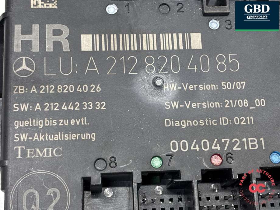 Styreenhet dør høyre bak til Mercedes E-Klasse 2009-2013 (Fase 1) (W212) (W212) (A 212 900 13 27|A 212 820 41 85|)