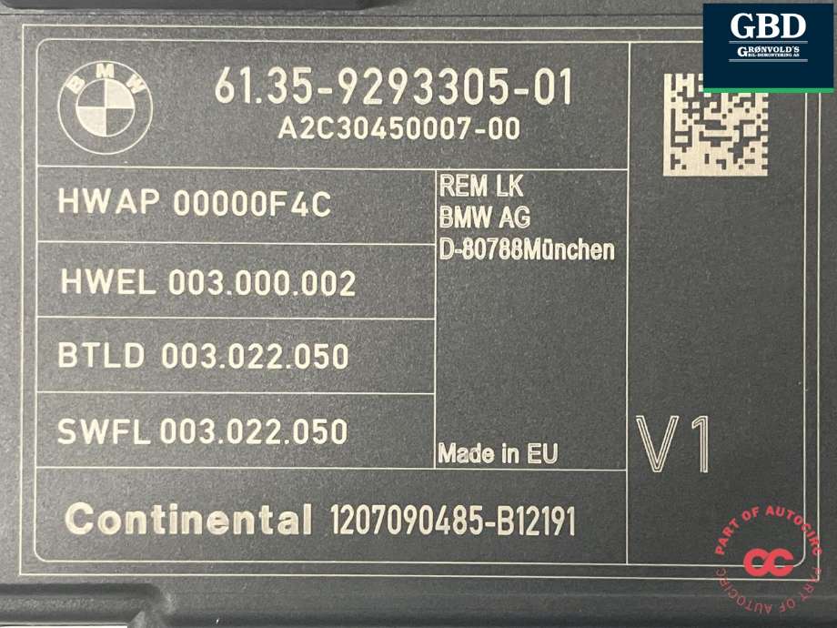 Styreenhet comfort (BCM) til BMW 3-Serie 2012-2018 (F30/F31/F34) (F30/F31/F34) (CONTINENTAL|61 35 5 B5D A68|61 35 9 293 305|A2C30450007)