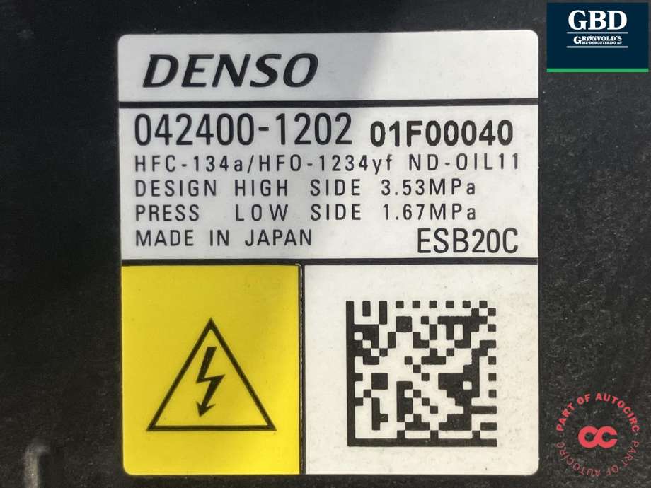 Aircondition kompressor til Toyota Corolla 2019-->>  (DENSO|8837012080|042400-1202|)