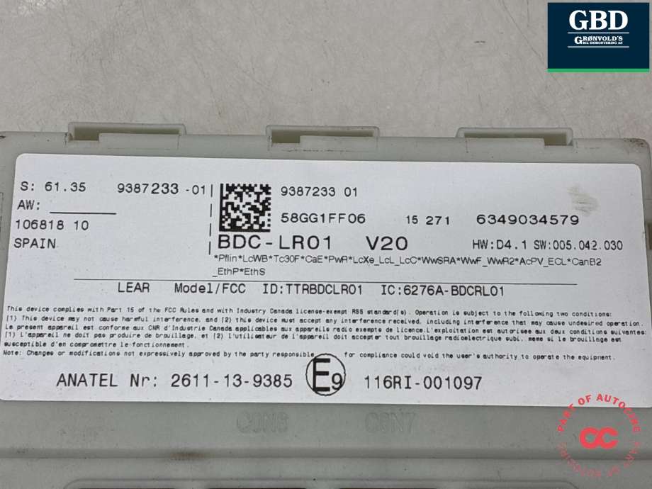 Styreenhet comfort (BCM) til BMW X5 2013-2018 (F15) (F15) (61 35 5 B5D 695|61 35 5 A40 2E6|938723301)