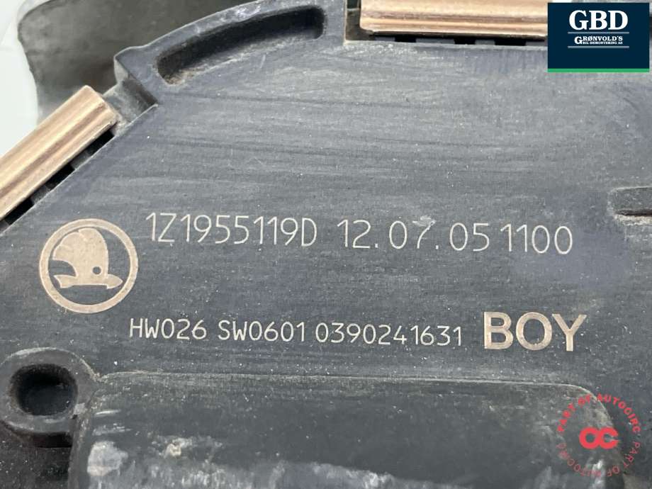 Viskermotor frontrute komplett m/overføring til Škoda Octavia 2009-2013 (Type II, Fase 2)  (1Z1 955 119 D|1Z1 955 023 E)
