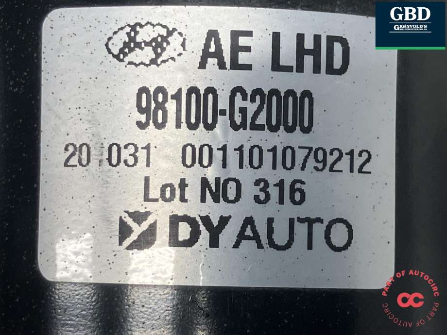 Viskermotor frontrute til Hyundai Ioniq Electric 2019-->> (Fase 2)  (98110G 2000|98110-G2000|)