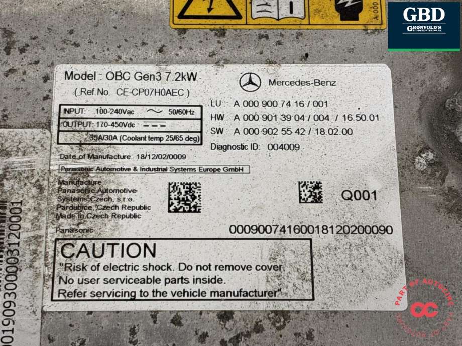Batterilader (OBC - On Board Charger) til Mercedes Vito 2014-->> (W447) (W447) (A 000 900 64 20|A 000 900 74 16|)