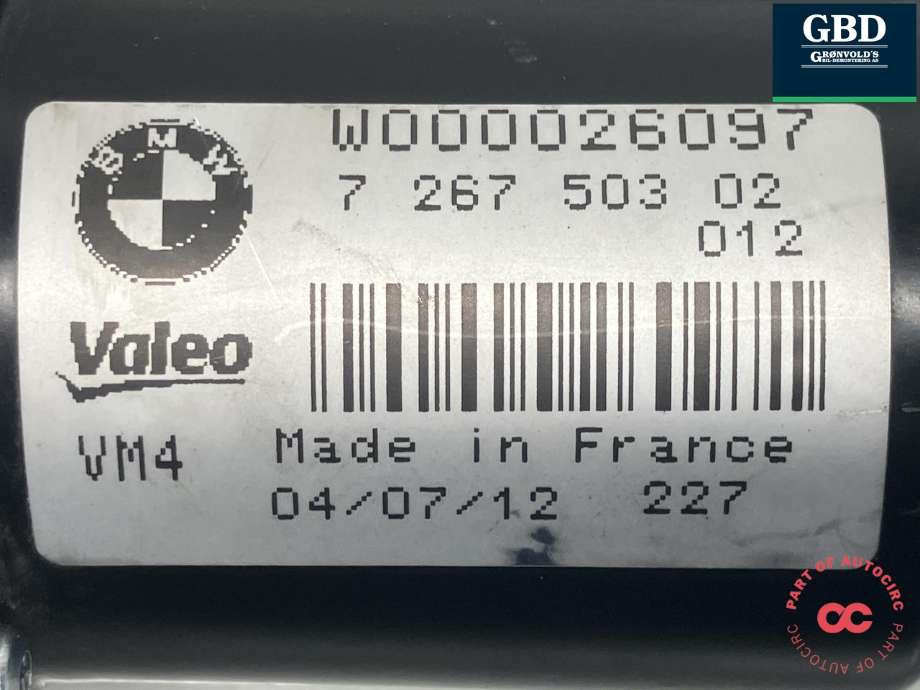 Viskermotor frontrute komplett m/overføring til BMW 3-Serie 2012-2018 (F30/F31/F34) (F30/F31/F34) (VALEO|61 61 7 260 488|7 267 503|W000026097)