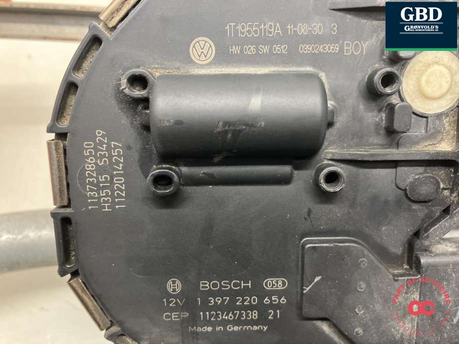 Viskermotor frontrute komplett m/overføring til VW Caddy 2010-2015 (Type III, Fase 2) (BOSCH|2K1 955 023 J|1T1 955 023 A| 1T1 955 119 A|1 397 220 656| 3 397 021 378)