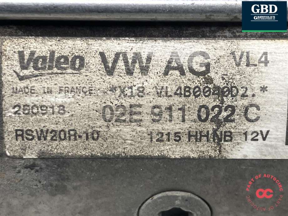 Starter diesel til Škoda Superb 2015-->> (Type III) (VALEO|02E 911 022 C|02E 911 022 CX|250918| VL4B0040D2)