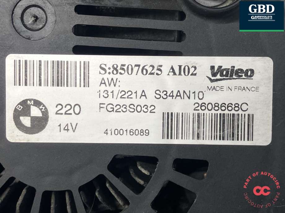 Dynamo diesel til BMW 5-Serie 2010-2017 (F10/F11) (F10/F11) (12 31 8 507 625|)