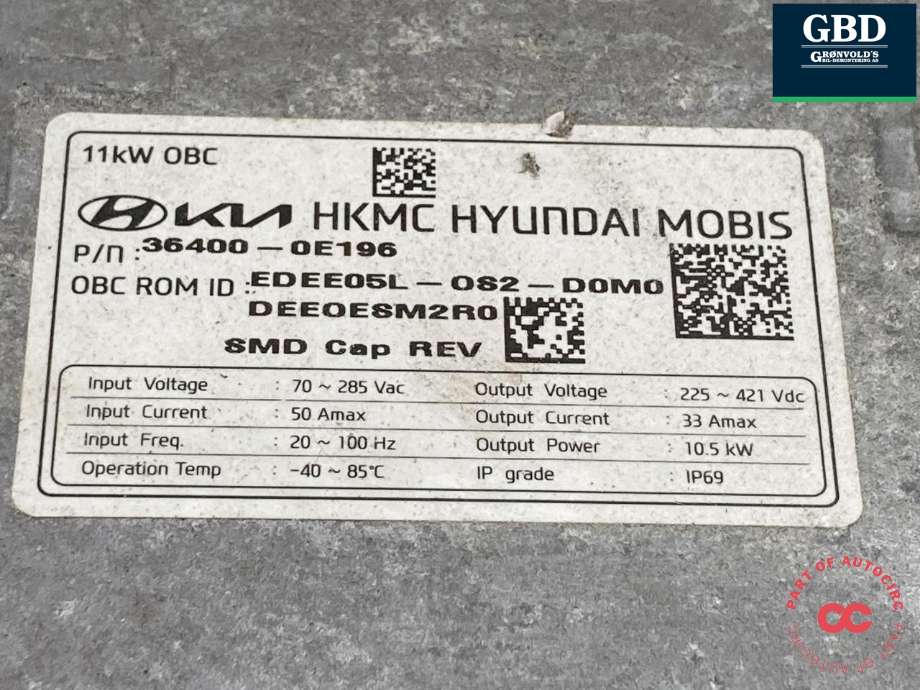 Batterilader (OBC - On Board Charger) til Kia Niro 2016-2021  (364000E196|36400-0E196|)