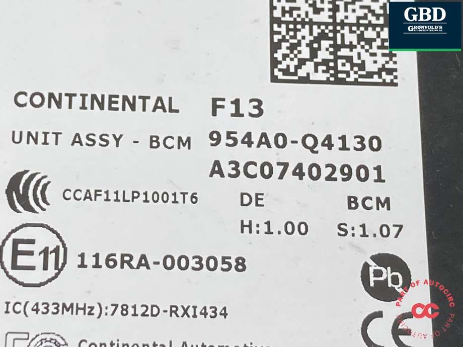 Styreenhet comfort (BCM) til Kia Niro 2016-2021 (954A0Q4130|)
