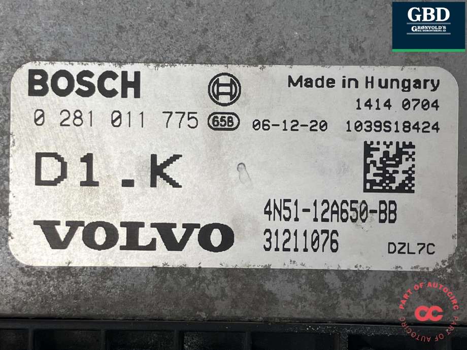 Styreenhet motor til Volvo C30 2006-2009 (Fase 1)  (BOSCH|36000595|31211076|4N51-12A650-BB| 0 281 011 775)