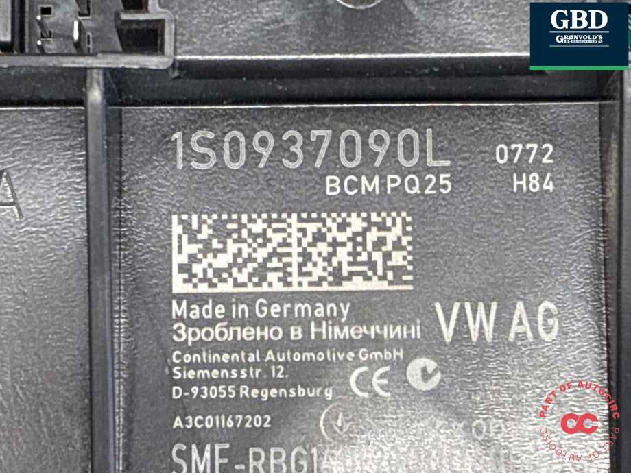 Styreenhet comfort (BCM) til VW E-Up 2019-->>  (1S0 937 090 L|1S0 937 090 L  Z00|)