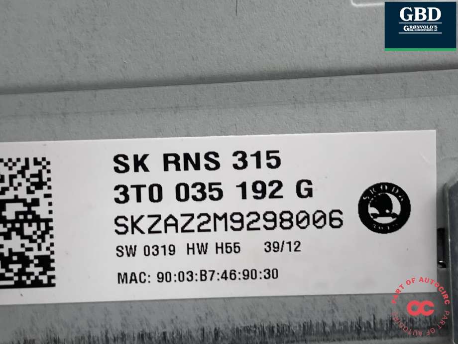 Bilstereo til Škoda Octavia 2009-2013 (Type II, Fase 2)  (3T0 035 192 G|3T0 035 192 G  WHS|3T0 035 197 D  WHS)