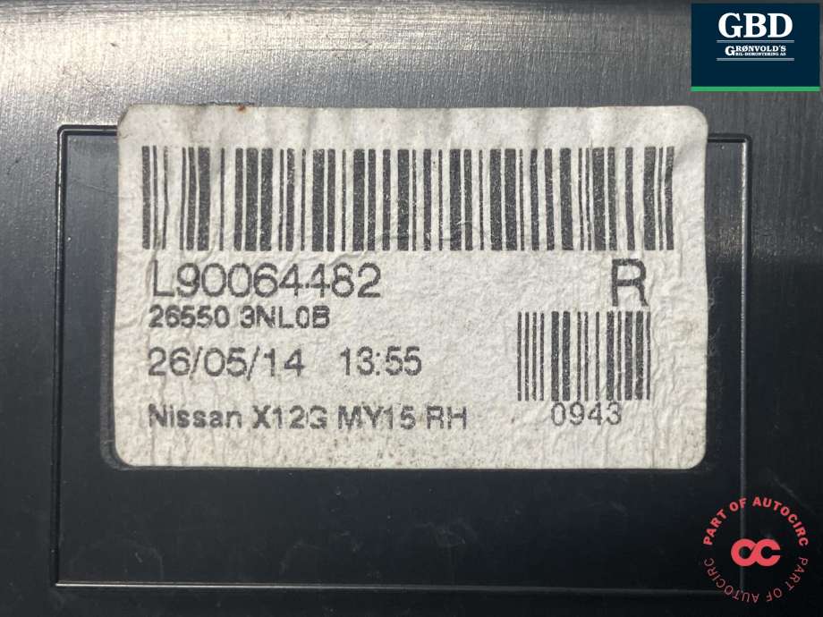 Baklykt høyre til Nissan Leaf 2011-2017 (Type I)  (265503NL0B|L90064482|)