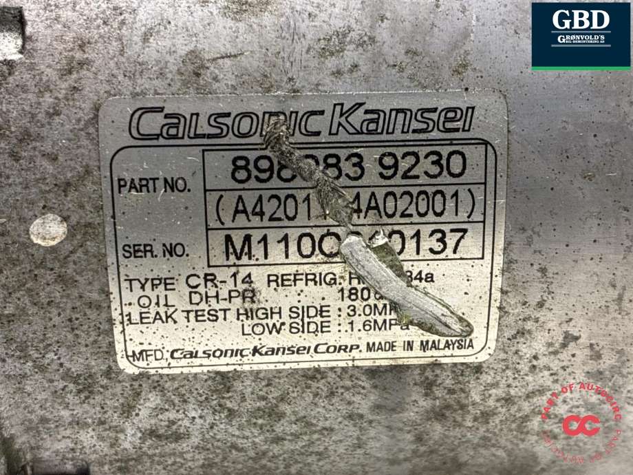 Aircondition kompressor til Isuzu D-Max 2007-2012 (Type I) (8980839230|)