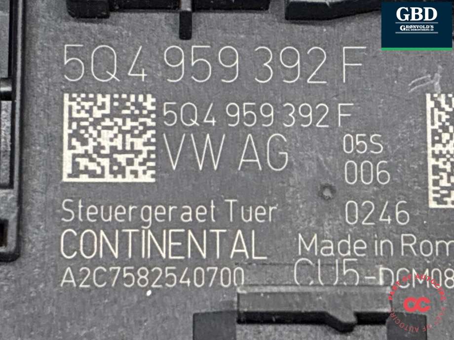 Styreenhet dør høyre foran til VW Crafter 2016-->> (Type II)  (5Q4 959 592 F|5Q4 959 392 F|)