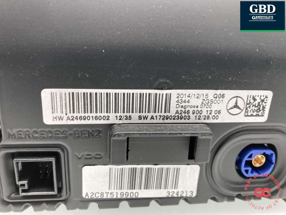 Bilstereo navigasjon skjerm til Mercedes GLA 2014-2020 (X156) (X156) (A 246 900 12 06|)