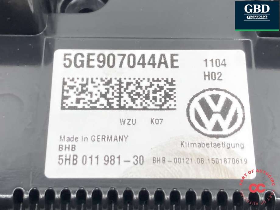 Varmeapparat betjening til VW Golf VII 2012-2017 (Fase 1) (5GE 907 044 AE|5GE 907 044 AE WZU|)