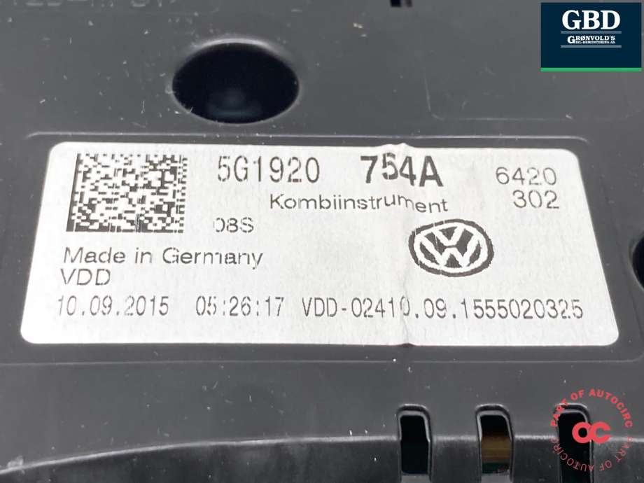 Instrumentpanel til VW Golf VII 2012-2017 (Fase 1) (5G1 920 754 A|5G1920754A|)