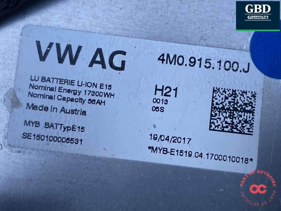 Batteripakke hybrid til Audi Q7 2015-->> (Type II)  (4M0 915 100 J|4M0 915 100 AB|)