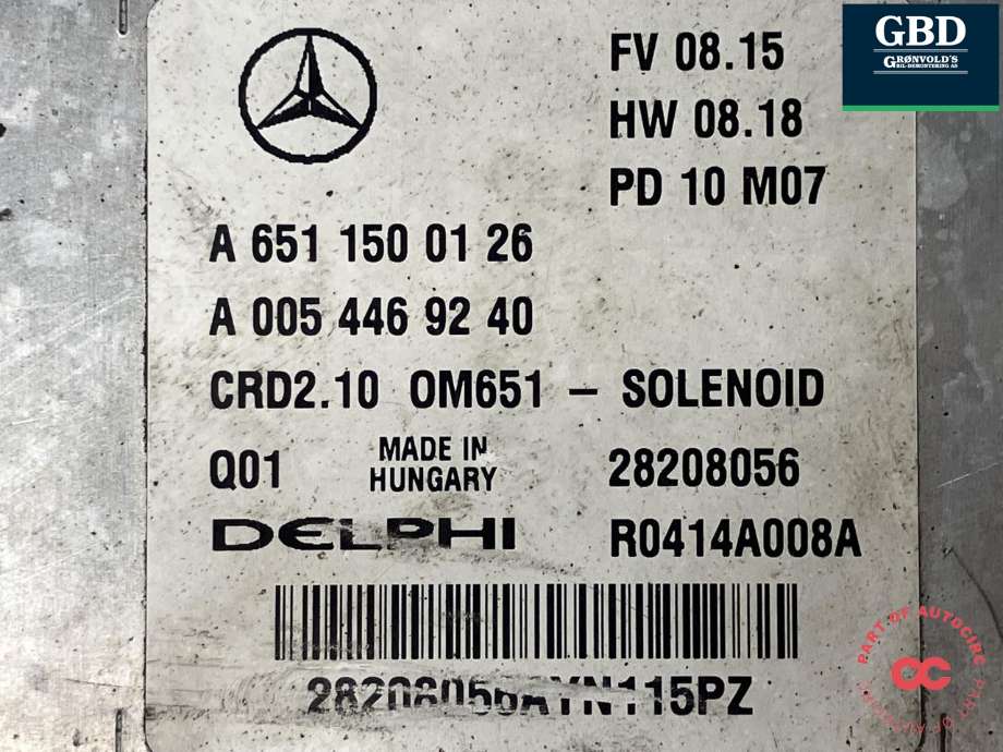 Styreenhet motor til Mercedes E-Klasse 2009-2013 (Fase 1) (W212) (W212) (DELPHI|A 651 150 01 26|A 005 446 92 40|28208056| R0414A008A)