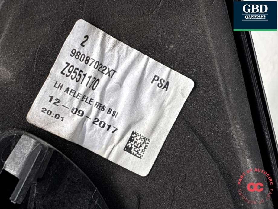 Speil venstre til Toyota Proace 2016-->> (Type II)  (98 087 022 XT|SU001A5698)