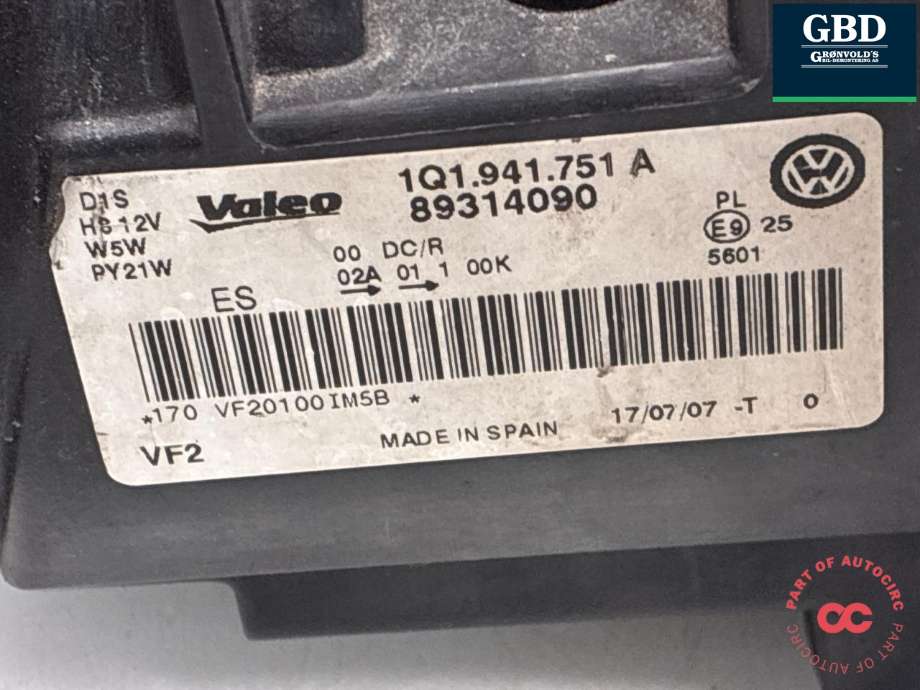 Frontlykt venstre xenon til VW EOS 2006-2013 (1Q1 941 753 B|)