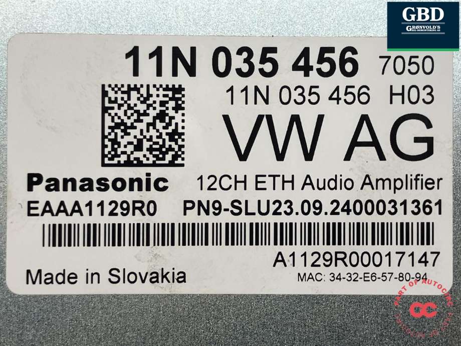 Bilstereo forsterker til Ford Explorer EV 2024-->> (PANASONIC|2772596|VWR2KA-18T806-CA|11N 035 456)