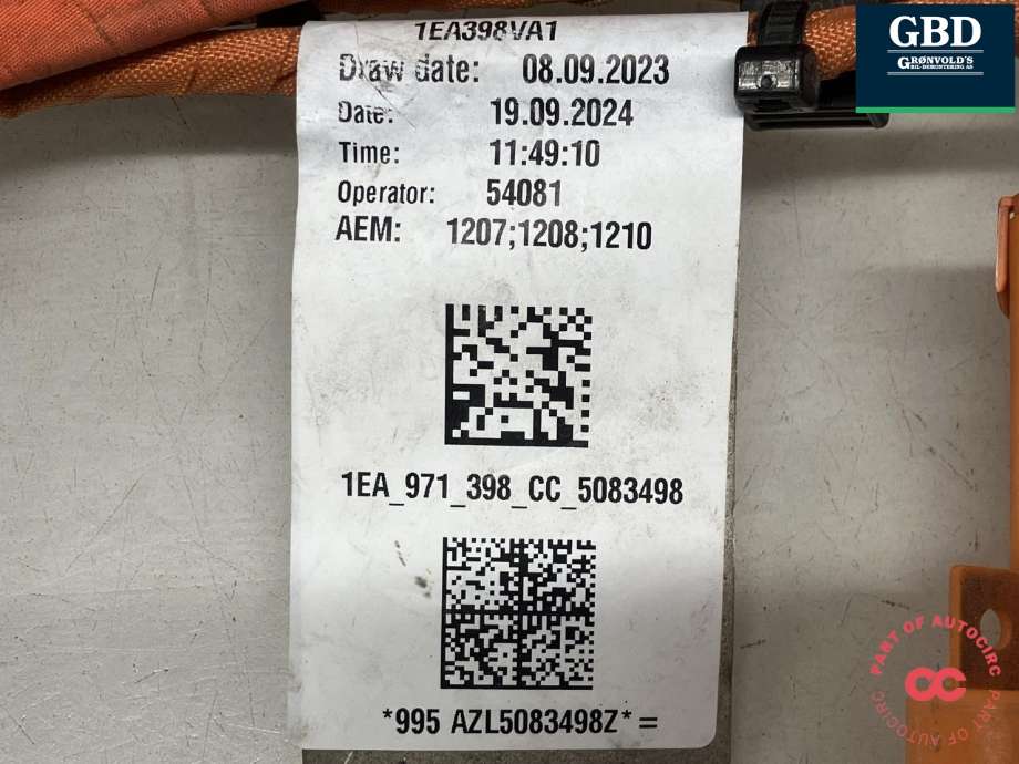 Kabel høy volt (HV) elbil til Ford Explorer EV 2024-->> (2801184|VWR2KA-14B323-SD|1EA 398 VA1| 1EA 971 398)