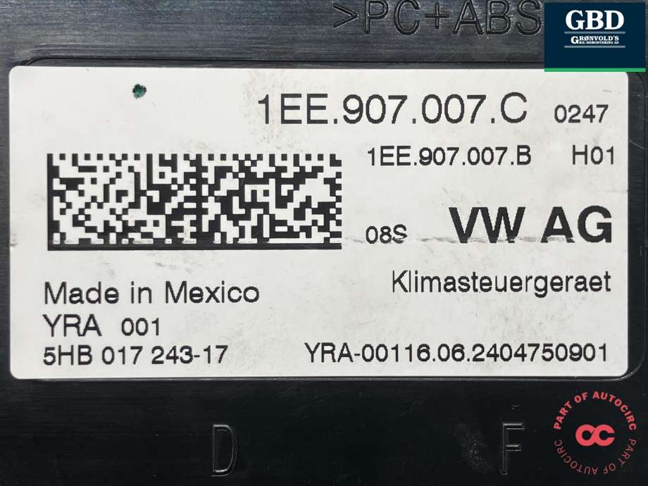 Styreenhet klima/aircondition til Ford Explorer EV 2024-->>  (2756730|VWR2KA-18D493-FB|1EE 907 007 C)