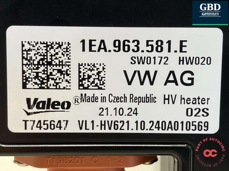 Varmeapparat PTC-heater til Ford Explorer EV 2024-->> (VALEO|2729814|VWR2KA-18E263-CA|1EA 963 581 E)