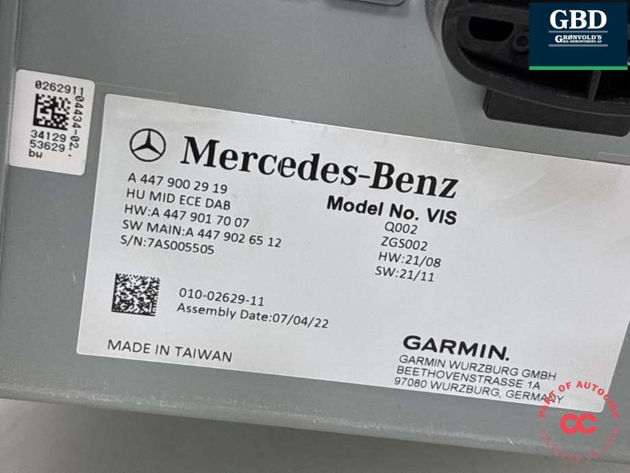 Bilstereo til Mercedes Vito 2014-->> (W447) (W447) (A 447 900 10 20|A 447 900 29 19|)