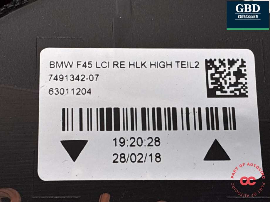Baklykt høyre indre til BMW 2-Serie, Active/Gran Tourer 2014-->> (F45/F46) (F45/F46) (63 21 7 491 338|7491342-07|)