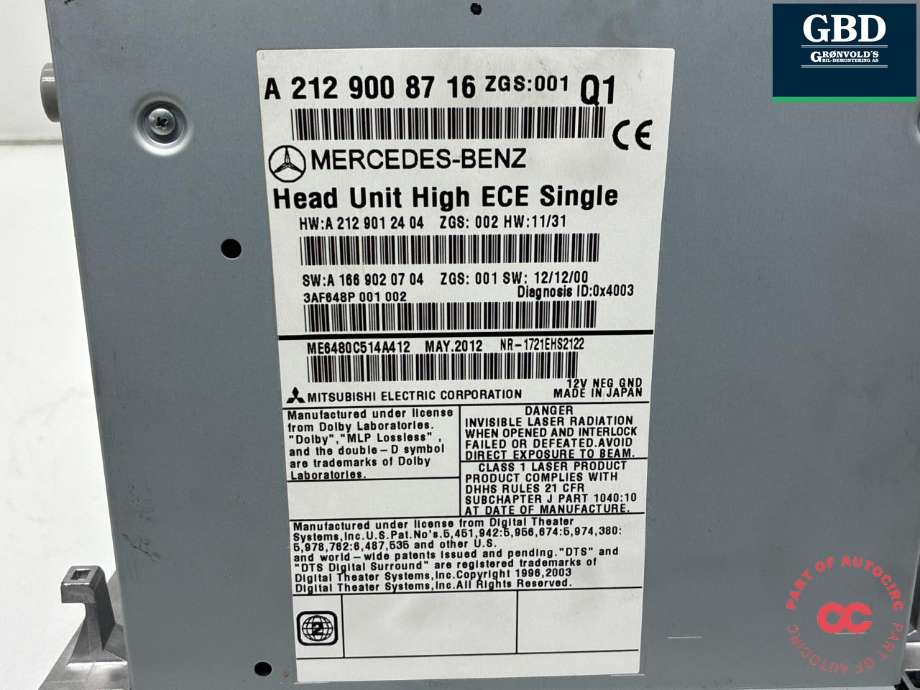 Bilstereo til Mercedes E-Klasse 2009-2013 (Fase 1) (W212) (W212) (A 212 900 37 18|A 212 900 39 17|A 212 900 87 16)