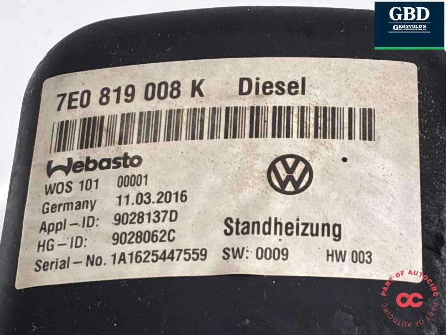 Dieselvarmer til VW Transporter / Caravelle 2015-2019 (T6) (T6) (7E0 898 008 G|7E0 898 008 D|7E0 819 008 K)