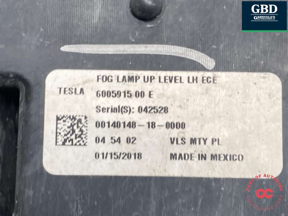 Tåkelykt venstre foran til Tesla Model S 2016-2021 (Fase 2) (6005915-00-E|6005915-00-G|6005915-01-E)