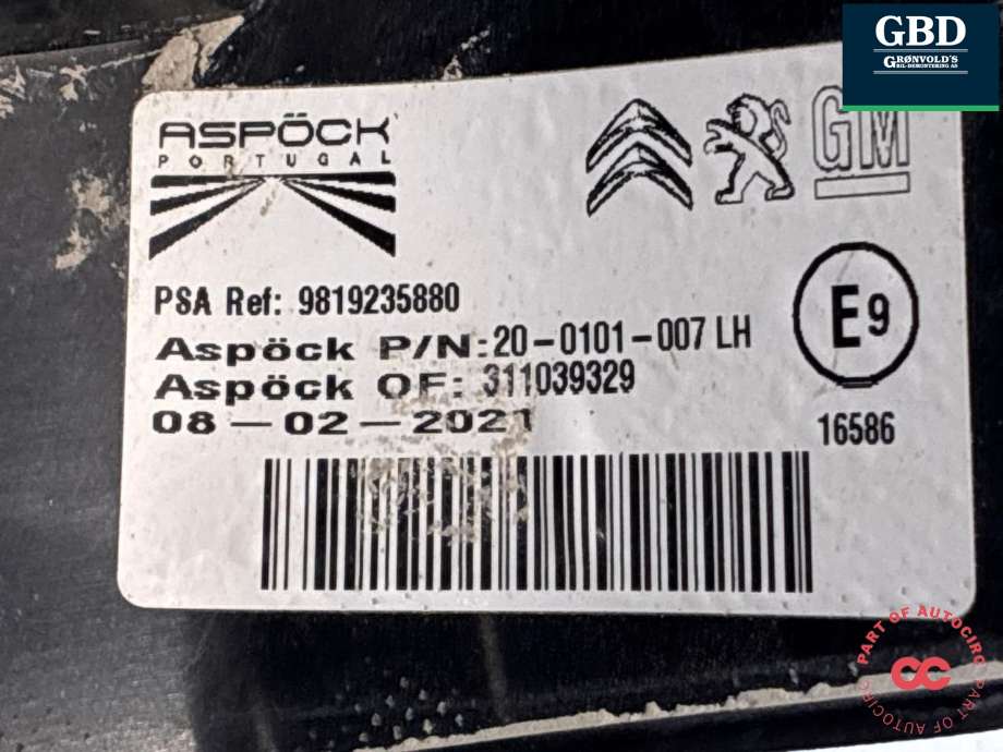 Baklykt venstre til Toyota Proace 2016-->> (Type II) (SU001B0304|9819235880|)