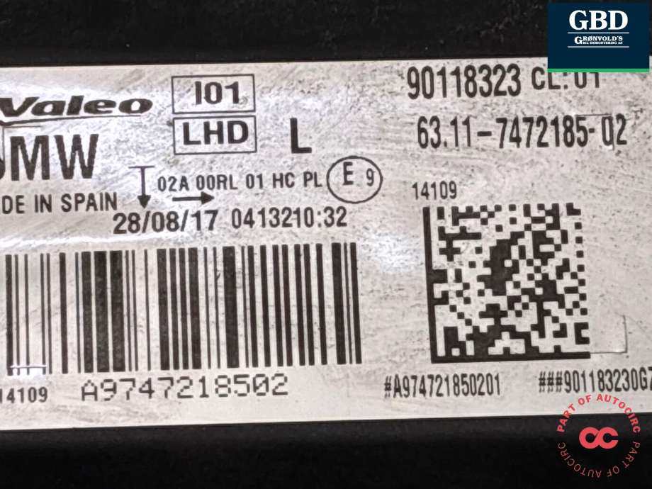 Frontlykt venstre full-LED til BMW i3 2013-2022  (63 11 7 448 387|)